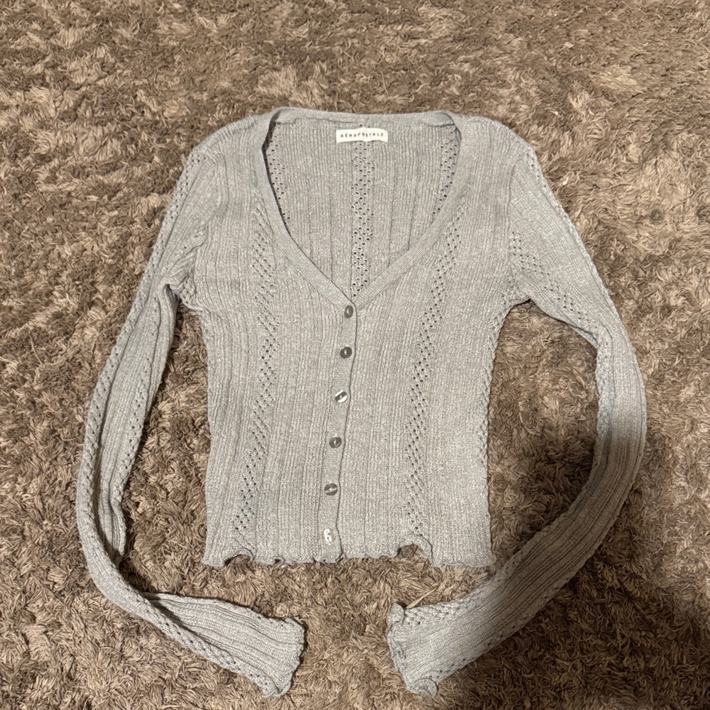 Aeropostale Light Gray Knit Cardigan Small